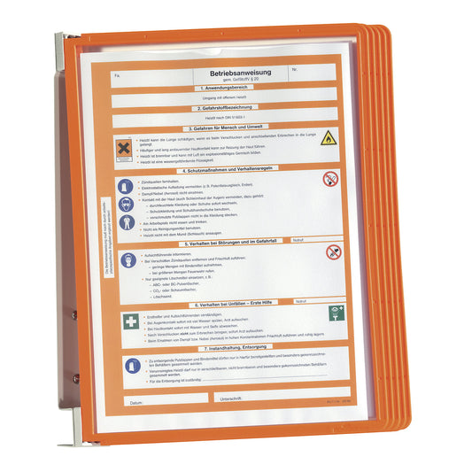 Complete wall holder set, 5 x A4 clear view panels, pack of 2, orange frame.