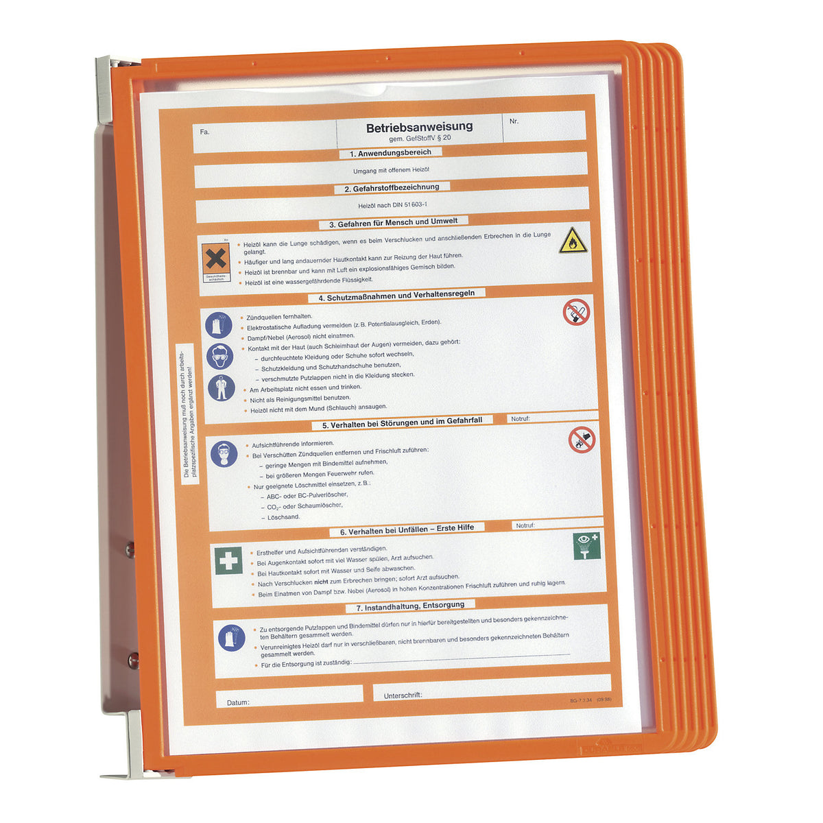 Complete wall holder set, 5 x A4 clear view panels, pack of 2, orange frame.