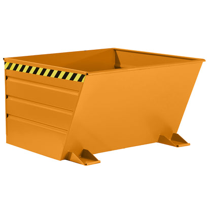 Tilting skip, compact design, capacity 0.9 m³, yellow orange.
