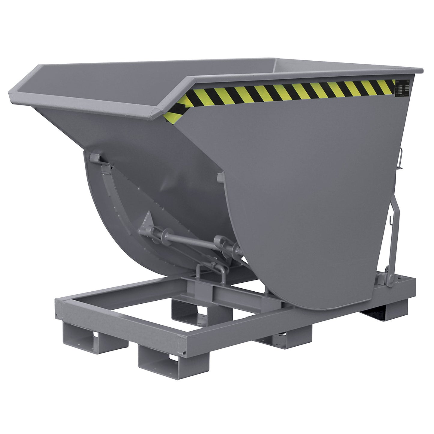 Tilting skip, narrow version, capacity 0.5 m³, max. load 2500 kg, grey RAL 7005.