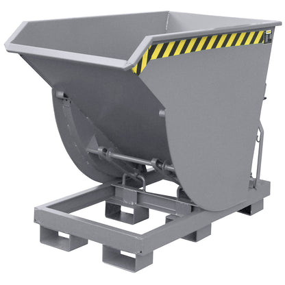 Tilting skip, narrow version, capacity 1.0 m³, max. load 3000 kg, grey RAL 7005.