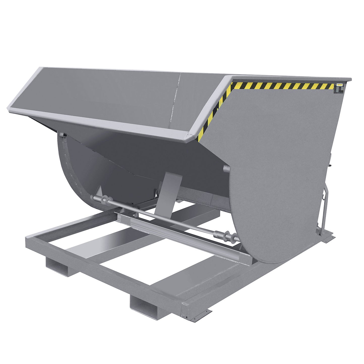 Tilting skip, narrow version, capacity 1.5 m³, max. load 3000 kg, grey RAL 7005.