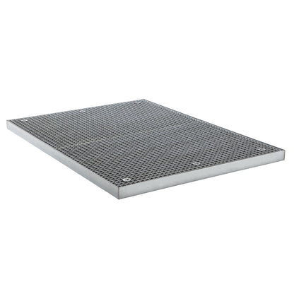 Low profile steel sump tray, width 1350 mm, length 1900 mm, capacity 118 l.