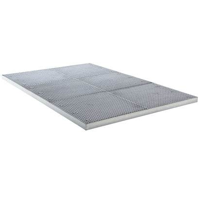 Low profile steel sump tray, width 1900 mm, length 2850 mm, capacity 242 l.