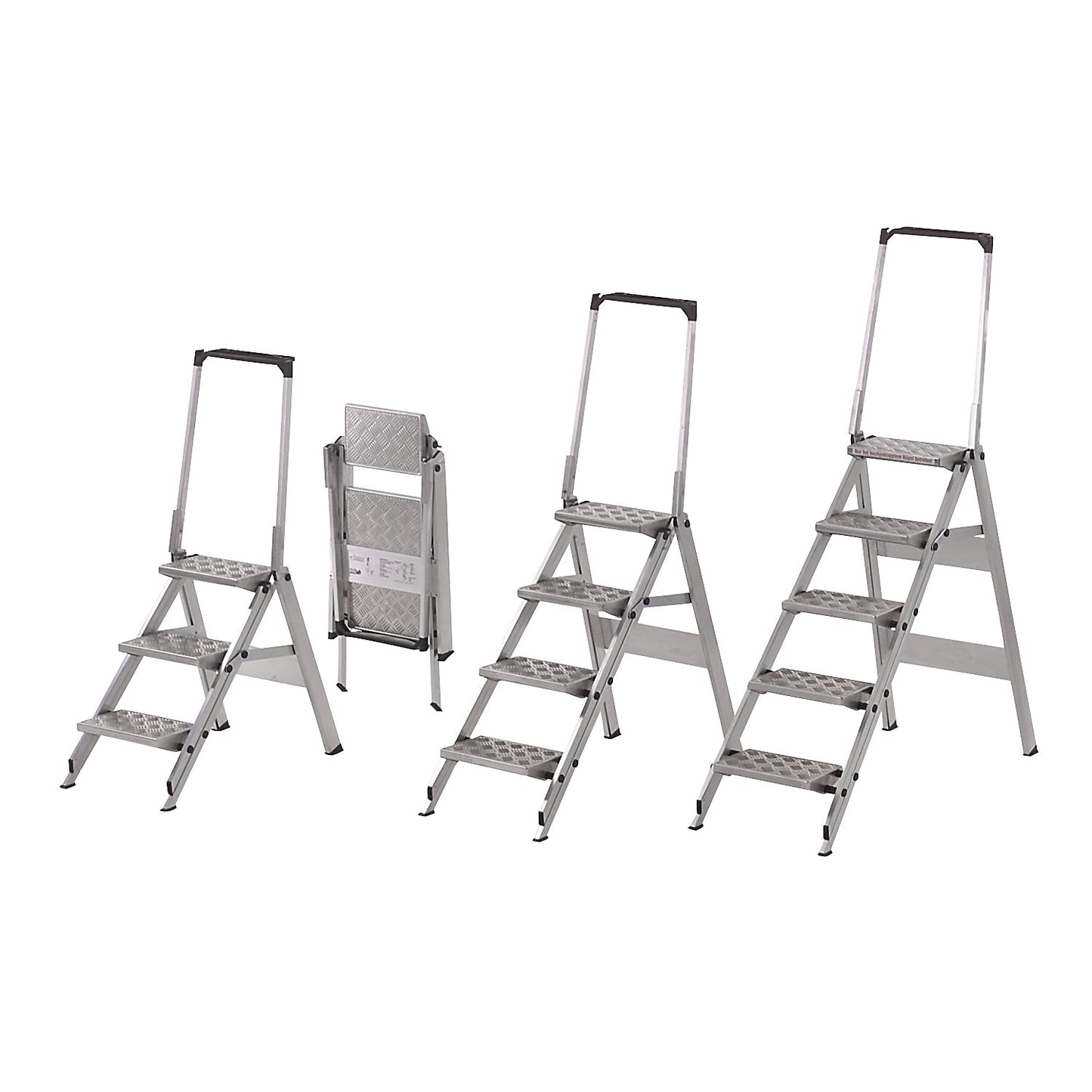 Aluminium folding steps, ribbed aluminium steps, with safety rail, 3 steps.