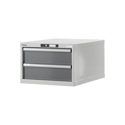 Modular workbench system, drawer unit, height 383 mm, 2 drawers, metallic grey.