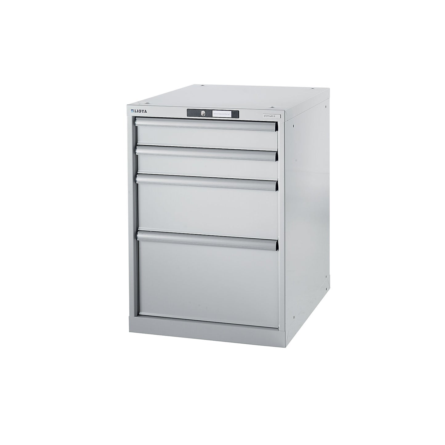 Modular workbench system, drawer unit, height 800 mm, 4 drawers, light grey.