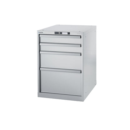 Modular workbench system, drawer unit, height 800 mm, 4 drawers, light grey.