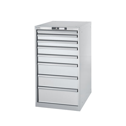 Modular workbench system, drawer unit, height 1000 mm, 8 drawers, light grey.