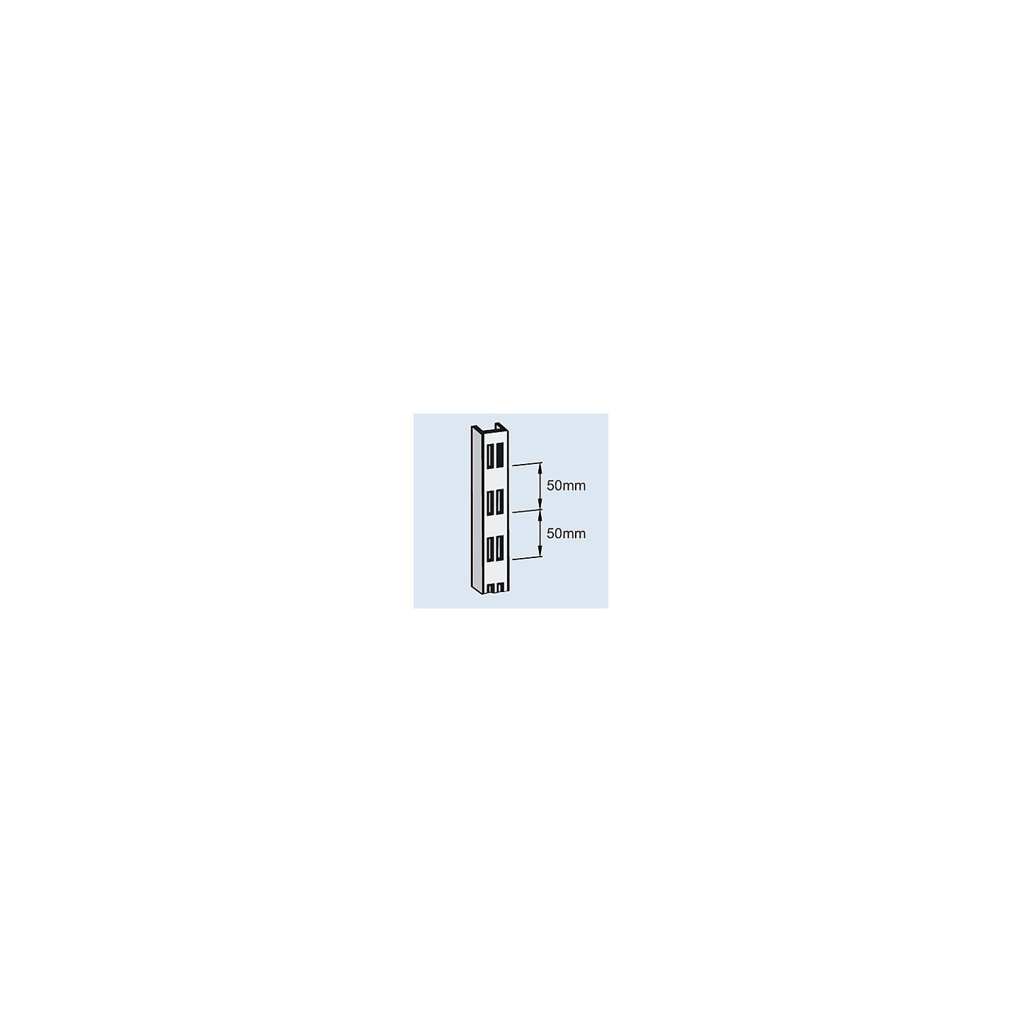 Slotted rail for wall shelf unit, steel, plastic-coated, length 1500 mm.