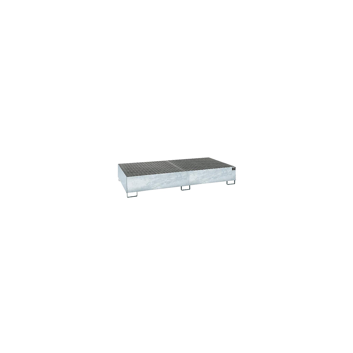 Steel sump tray for IBC/CTC tank containers, LxWxH 2650 x 1300 x 435 mm, sump capacity 1000 l, hot dip galvanised.