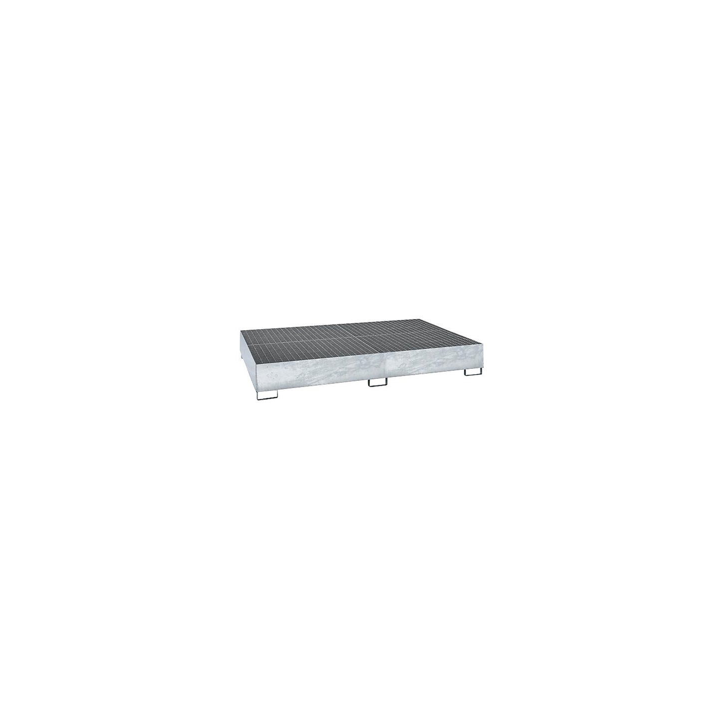 Steel sump tray for IBC/CTC tank containers, LxWxH 2690 x 1650 x 375 mm, sump capacity 1000 l, hot dip galvanised.