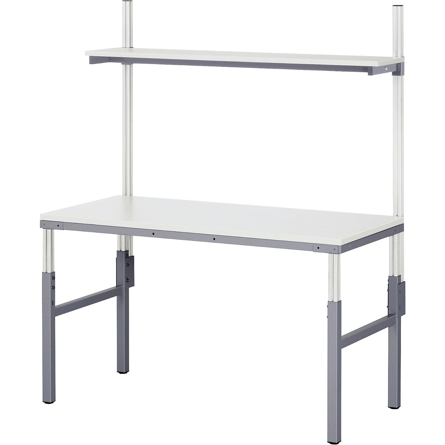 Workstation system, manual height adjustable from 650 - 1000 mm, standard table with shelf, WxD 1500 x 900 mm.