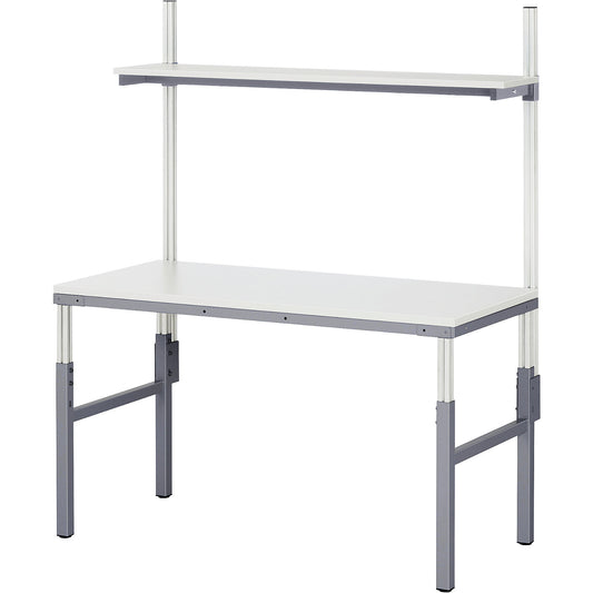 Workstation system, manual height adjustable from 650 - 1000 mm, standard table with shelf, WxD 1500 x 900 mm.