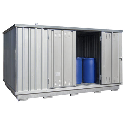 Hazardous goods storage container for water hazardous media, external HxWxD 2400 x 4075 x 2875 mm, zinc plated.