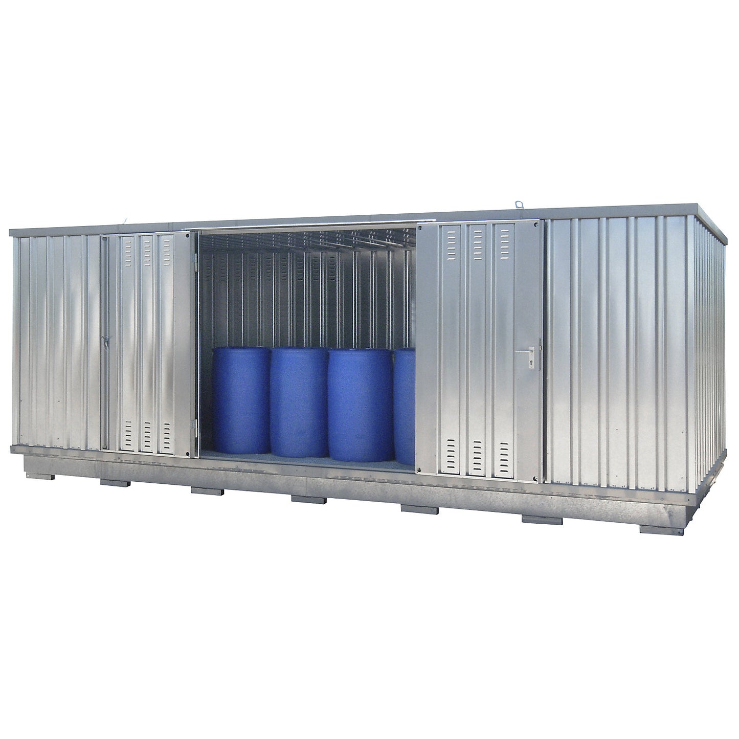Hazardous goods storage container for water hazardous media, external HxWxD 2385 x 6075 x 2875 mm, zinc plated.