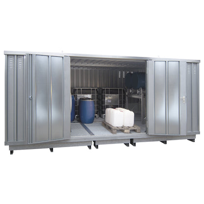 Hazardous goods storage container for water hazardous media, external HxWxD 2605 x 5075 x 4330 mm, zinc plated.