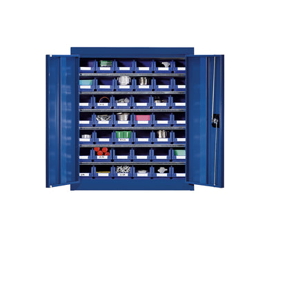 Storage cupboard with storage boxes, height 780 mm, 6 shelves, gentian blue.
