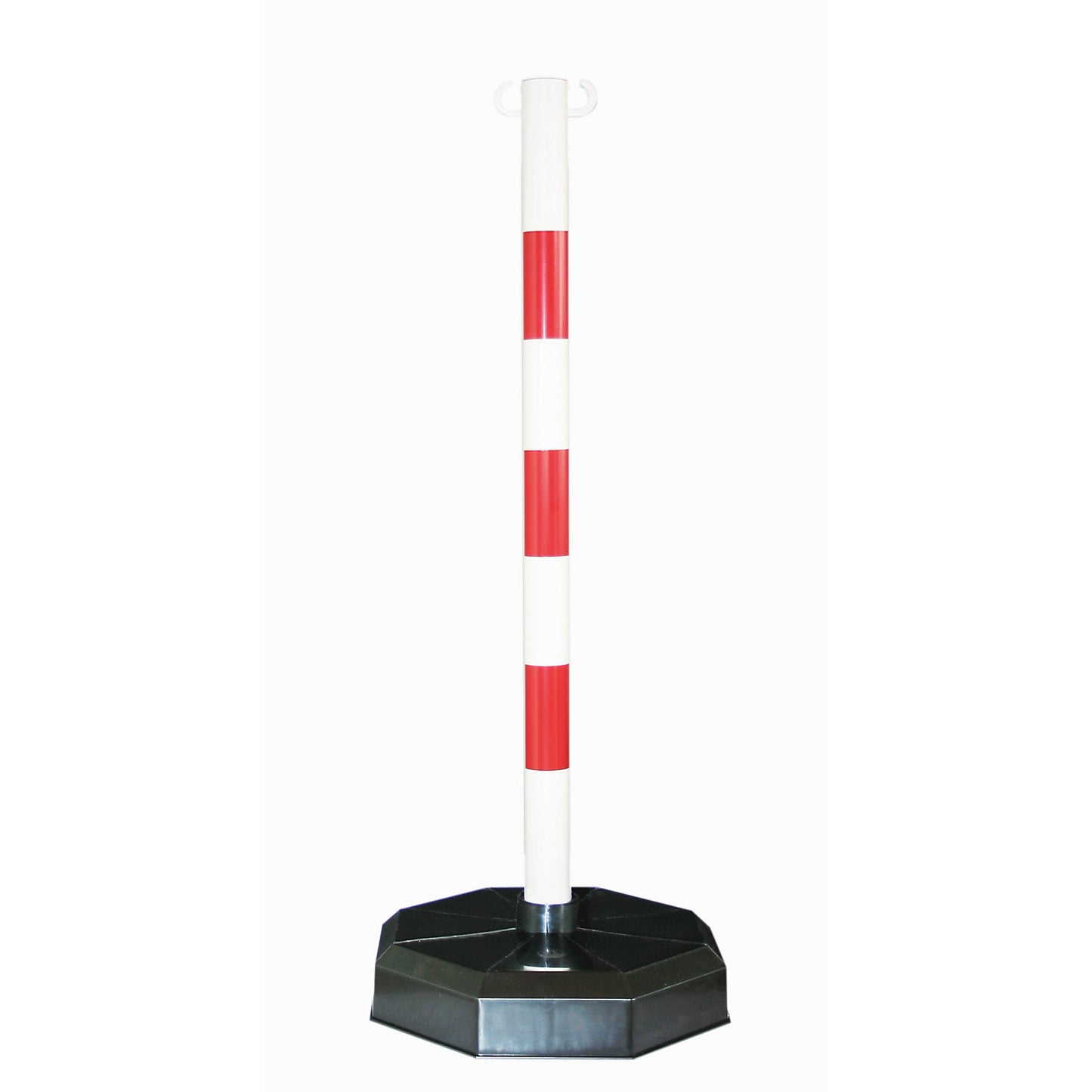 Chain stand, post made of tubular plastic, with concrete filling (9 kg), red / white.