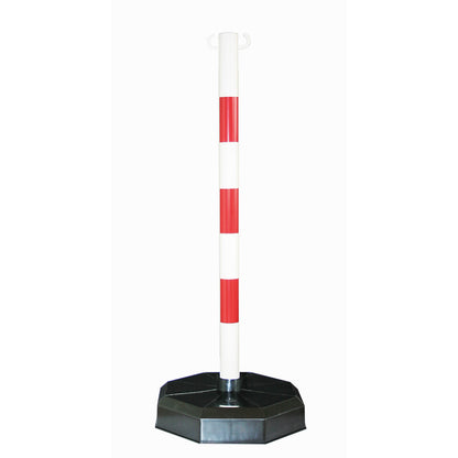 Chain stand, post made of tubular plastic, with concrete filling (9 kg), red / white.