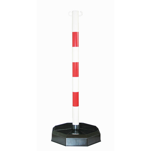Chain stand, post made of tubular plastic, with concrete filling (9 kg), red / white.