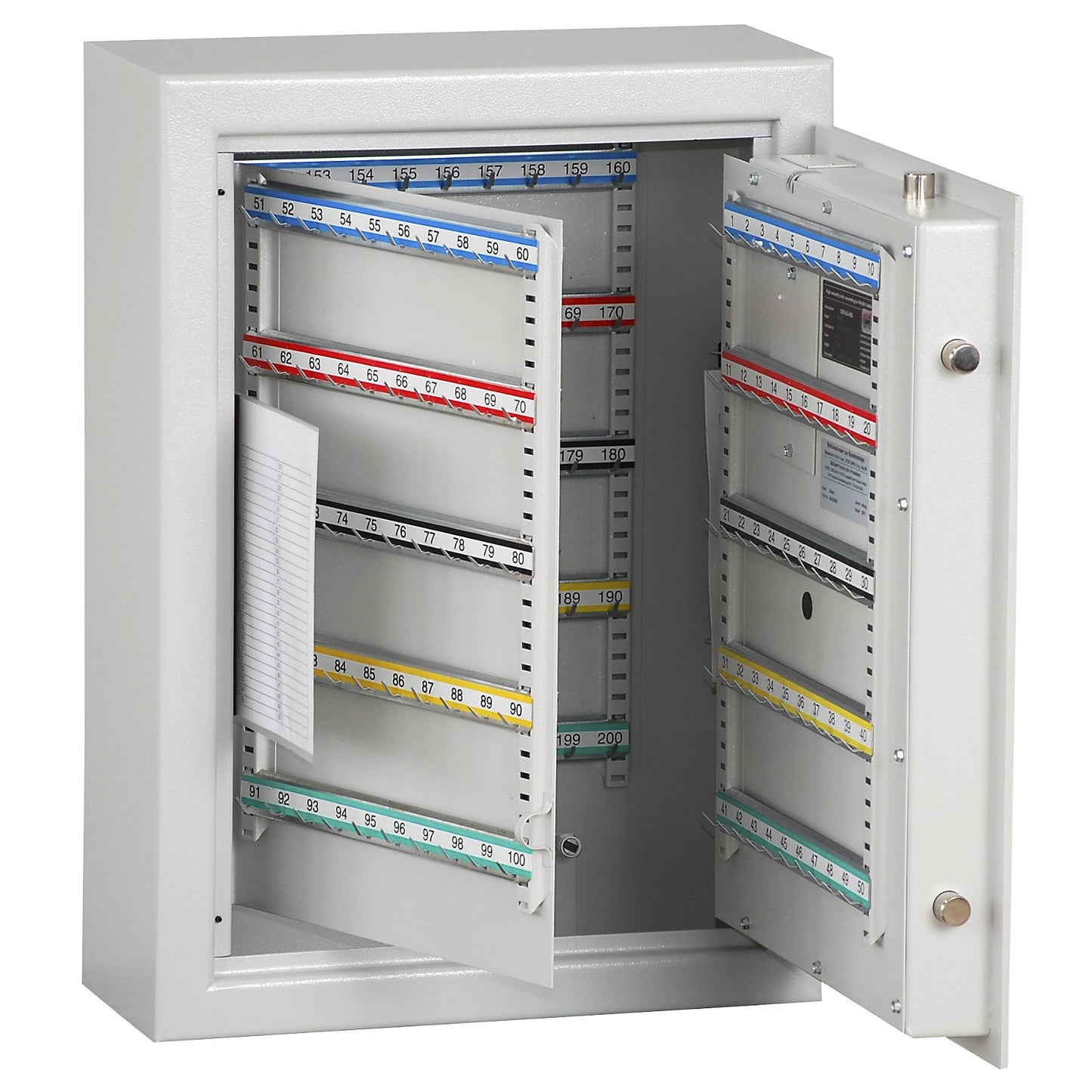 Key safe, light grey, adjustable hook strips, 200 hooks, HxWxD 636 x 460 x 200 mm.