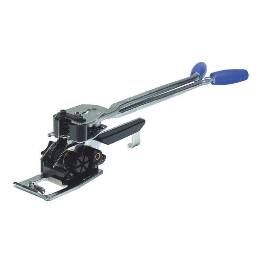 Tensioning and sealing tool for PET, composite strapping, manual, combination tensioner, for strap width 16 mm.
