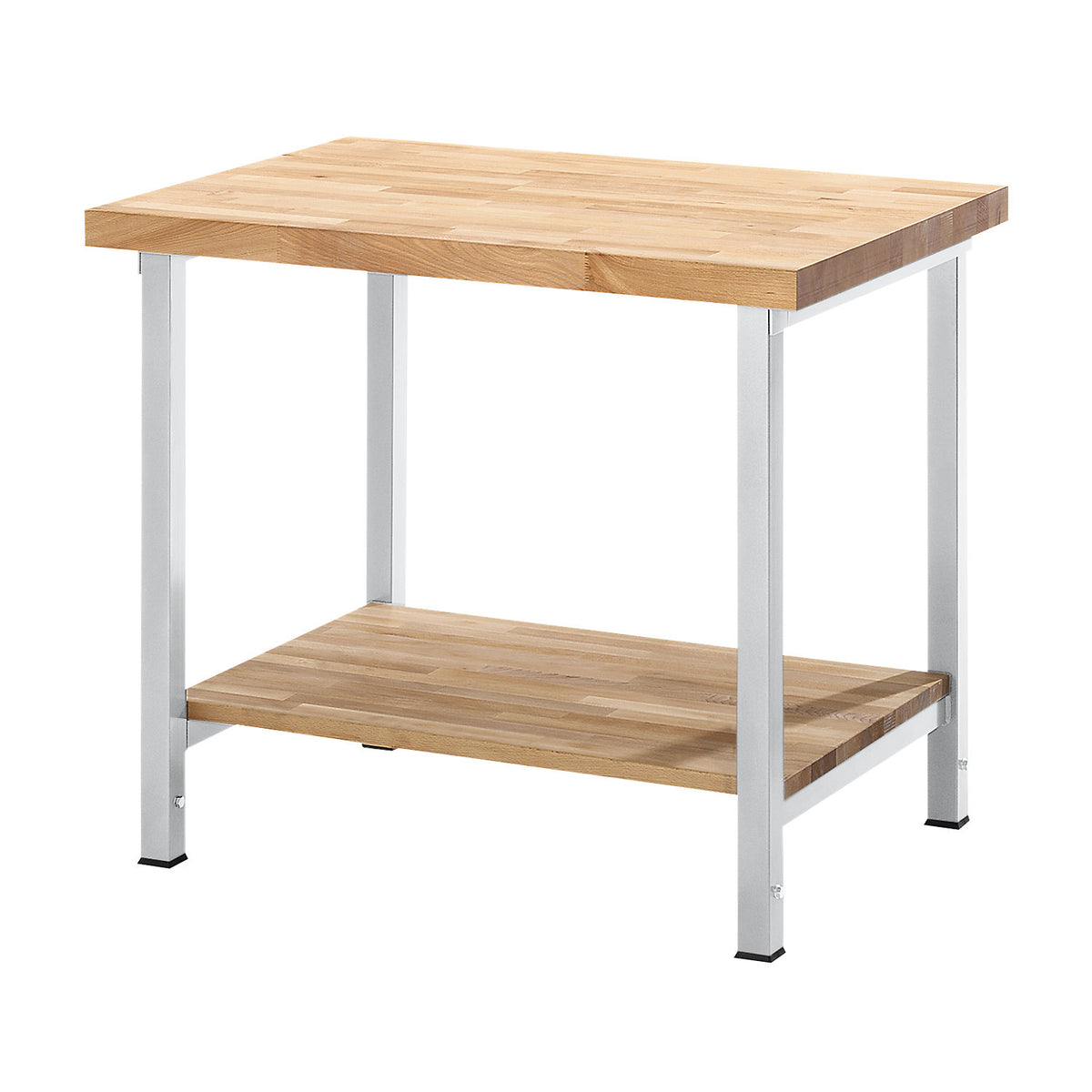 Height-adjustable workbench, frame construction, 1 shelf, width 1000 mm, frame in light grey.