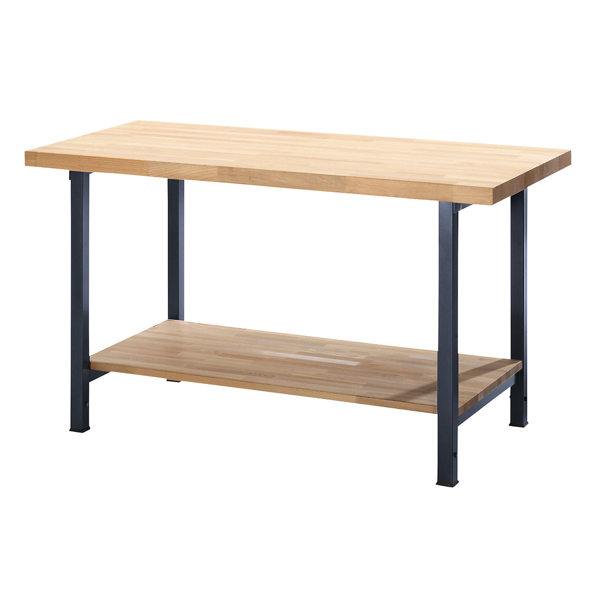Height-adjustable workbench, frame construction, 1 shelf, width 1500 mm, frame in metallic charcoal.