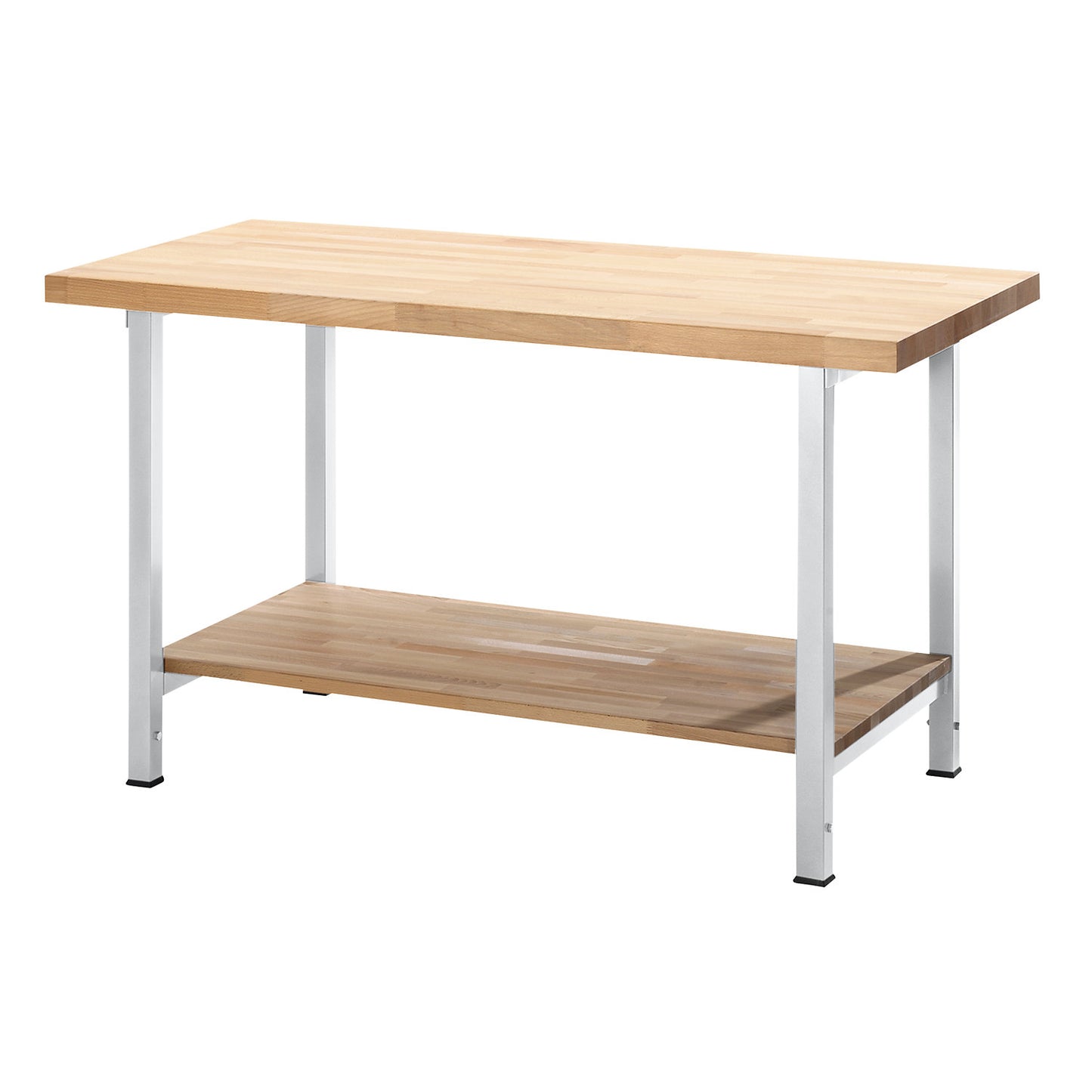 Height-adjustable workbench, frame construction, 1 shelf, width 1500 mm, frame in light grey.