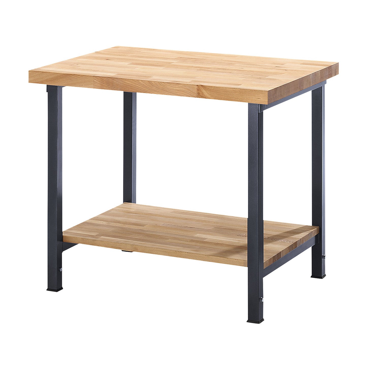 Height-adjustable workbench, frame construction, 1 shelf, width 2000 mm, frame in metallic charcoal.