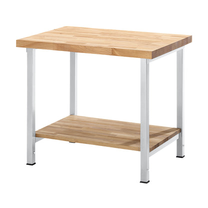 Height-adjustable workbench, frame construction, 1 shelf, width 2000 mm, frame in light grey.