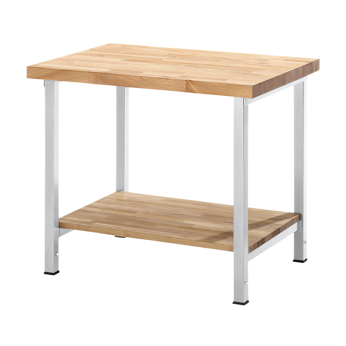 Height-adjustable workbench, frame construction, 1 shelf, width 2000 mm, frame in light grey.