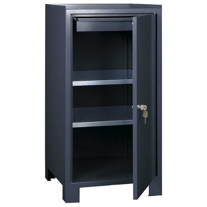 Tool cupboard with feet, HxWxD 1000 x 500 x 500 mm, 1 drawer, 2 shelves, charcoal RAL 7016.