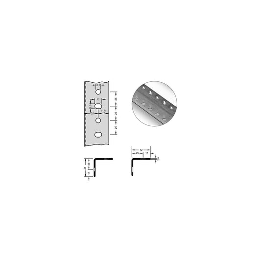 Angled steel profile for modular system, 42 x 42 x 2 mm, length 2 m, zinc plated, pack of 10.
