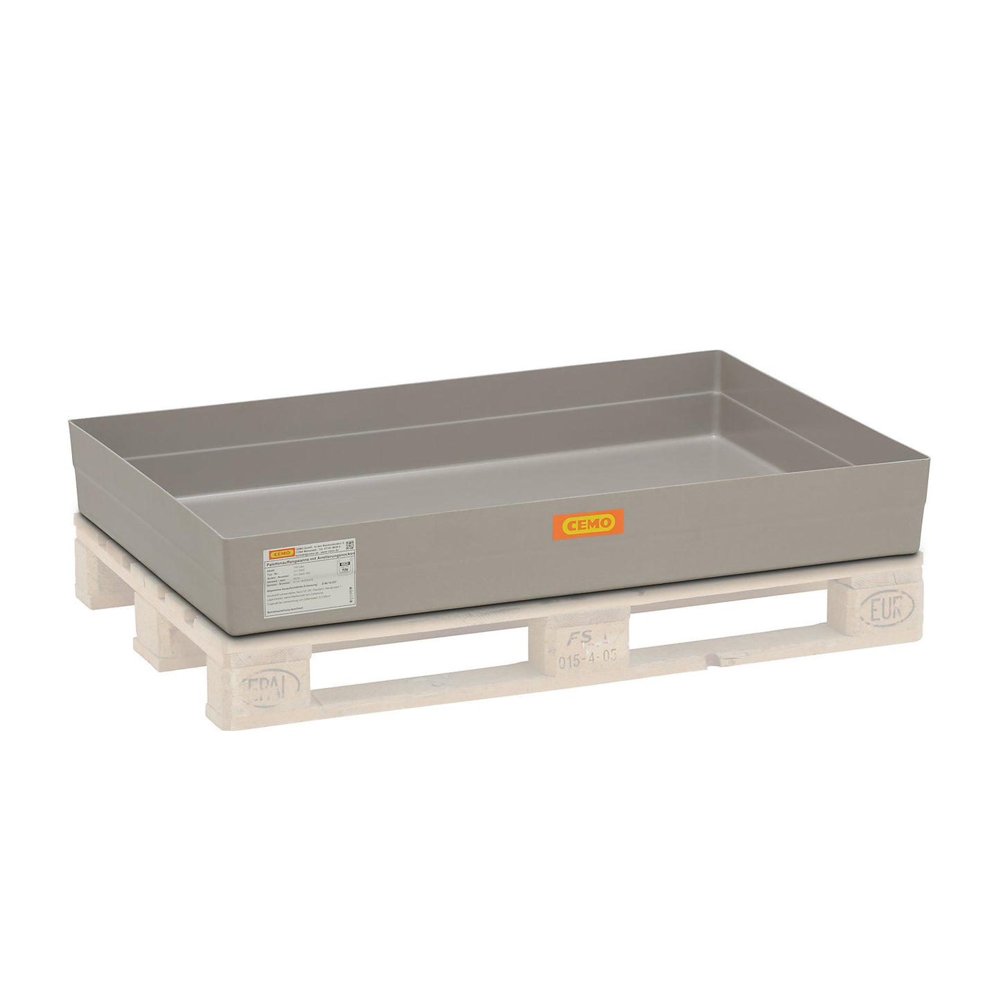 GRP pallet sump tray, with certification, with stop lugs, without grate.
