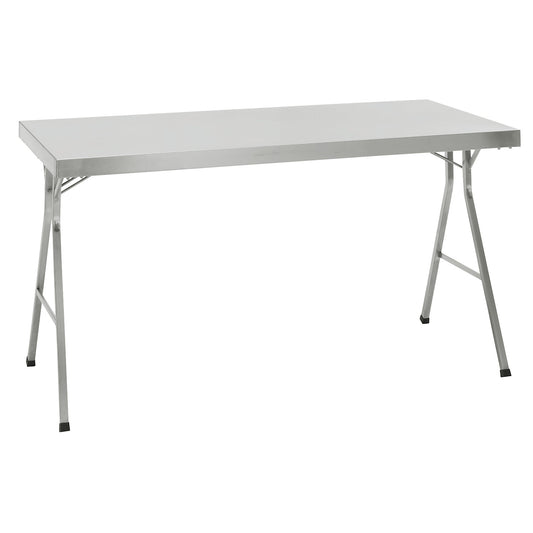 Stainless steel folding table, height 850 mm, WxD 1200 x 700 mm.