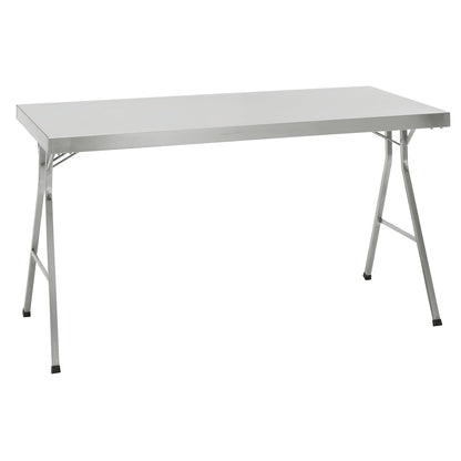 Stainless steel folding table, height 850 mm, WxD 1400 x 700 mm.