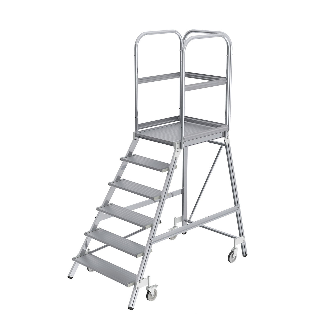 Platform steps with single sided access, platform and steps made of light alloy, 6 steps inclusive platforms.