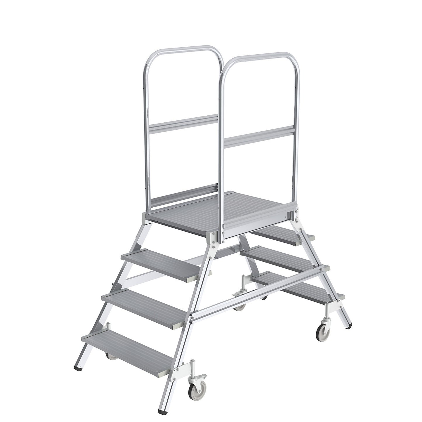 Platform steps with double sided access, platform and steps made of light alloy, 2x4 steps inclusive platform.