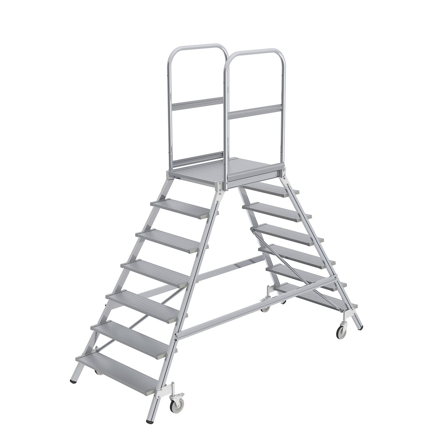 Platform steps with double sided access, platform and steps made of light alloy, 2x7 steps inclusive platform.