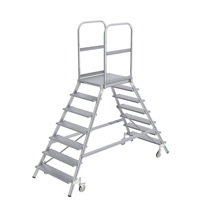 Platform steps with double sided access, platform and steps made of light alloy, 2x7 steps inclusive platform.