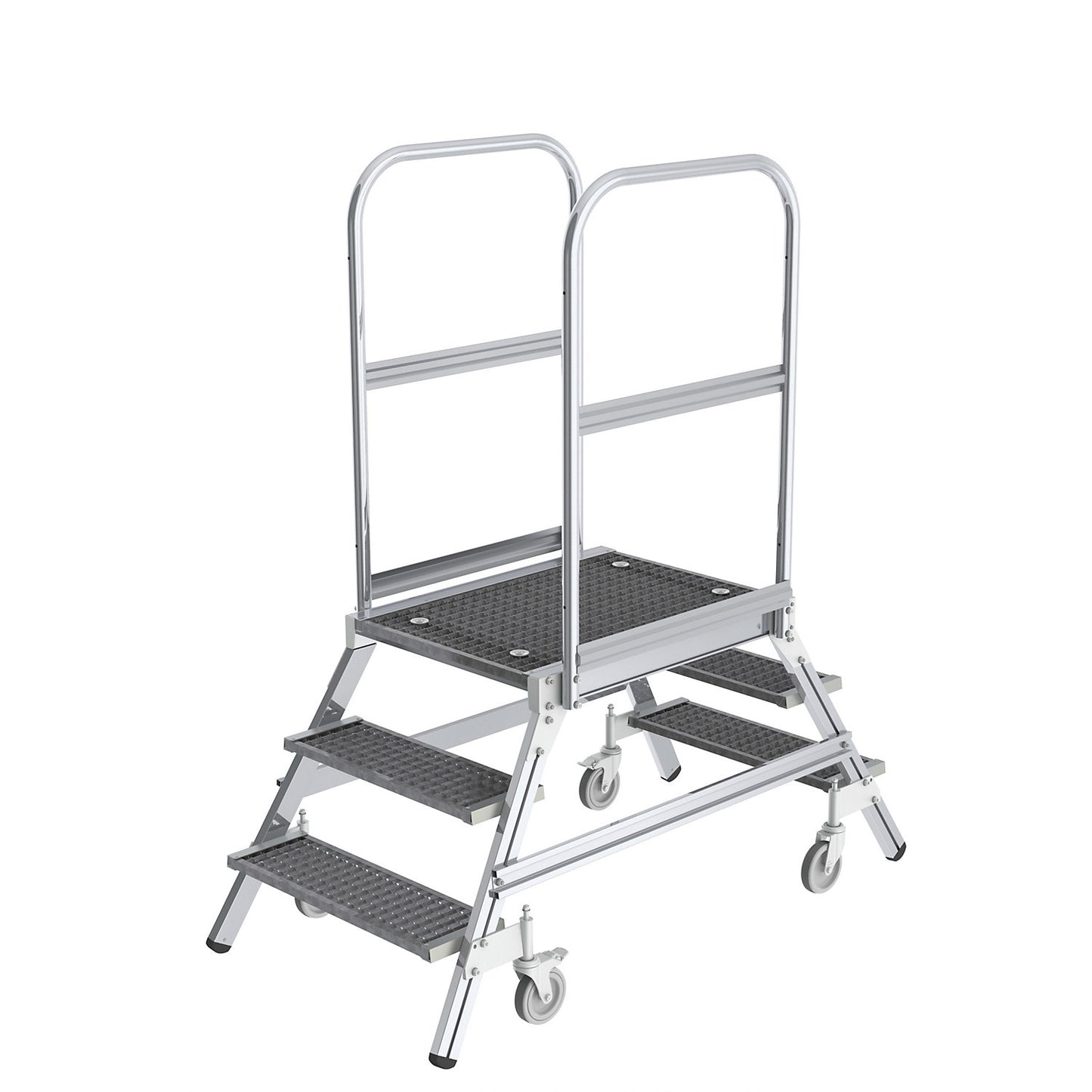 Platform steps with double sided access, platform and steps made of expanded steel mesh, 2x3 steps inclusive platform.