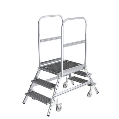 Platform steps with double sided access, platform and steps made of expanded steel mesh, 2x3 steps inclusive platform.