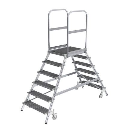 Platform steps with double sided access, platform and steps made of expanded steel mesh, 2x6 steps inclusive platform.