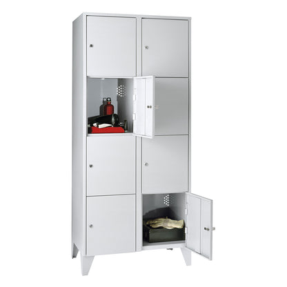 Munich 4-fold compartment locker, 2 compartments, light grey, W 800 mm, with feet.