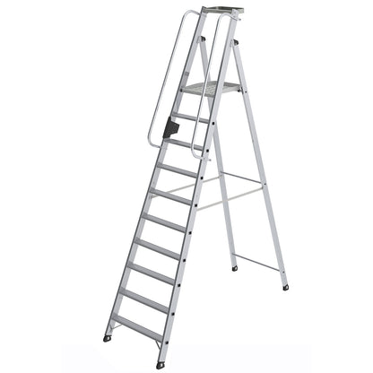 Aluminium step ladder with large platform, hand rail on both sides, 10 steps incl. platform.