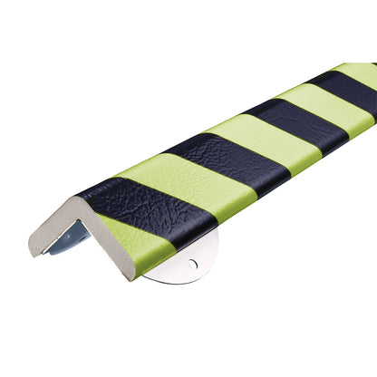 Knuffi® corner protection with mounting rail, type H+, 1 m piece, black / fluorescent.
