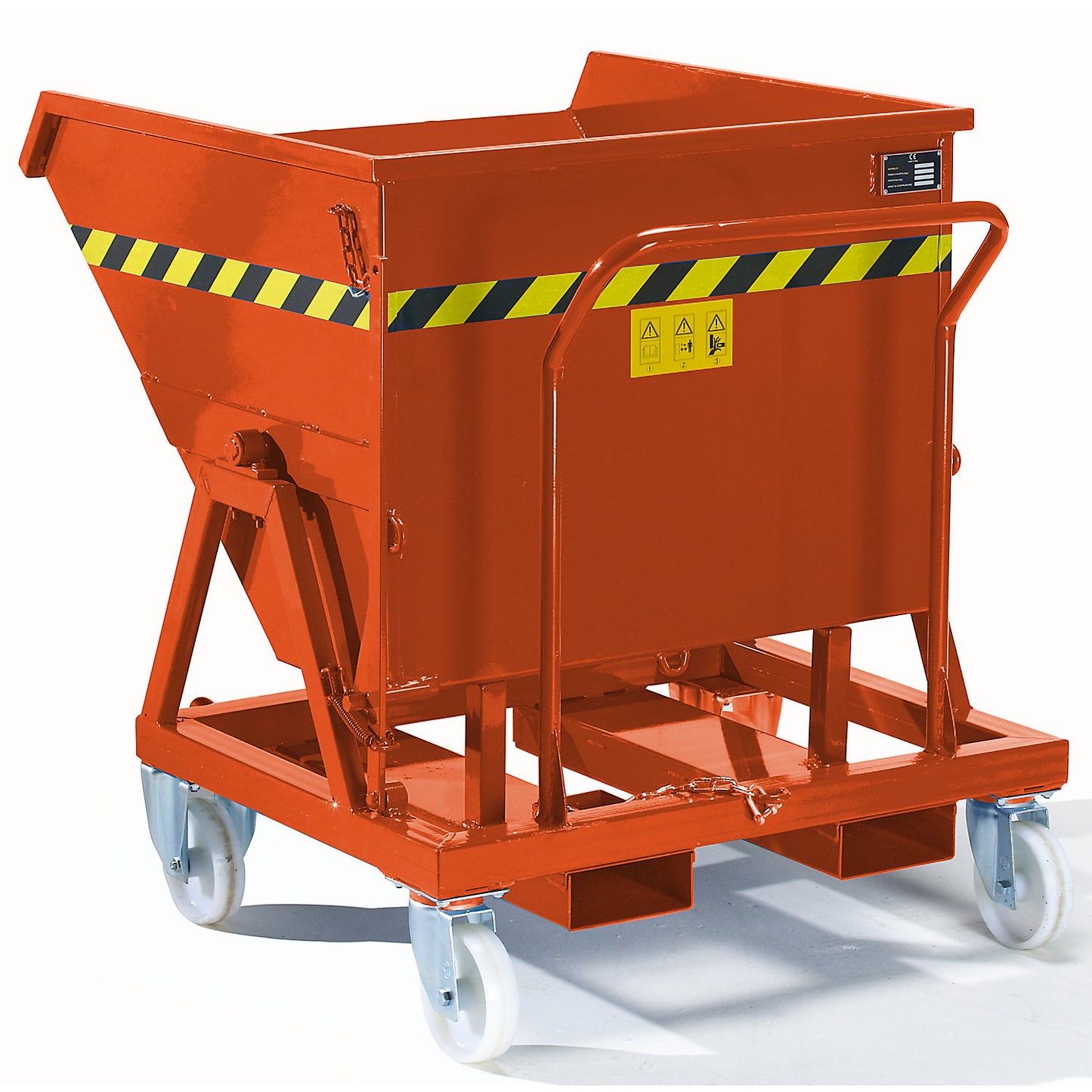Mobile tilting skip with tilting mechanism, max. load 1000 kg, capacity 0.4 m³, with sieve insert.