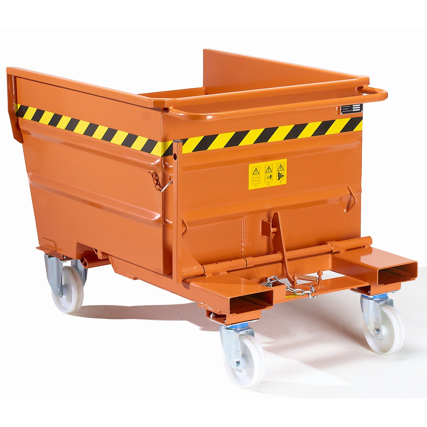 Mobile tilting skip with tilting mechanism, with wheel set, capacity 0.49 m³.